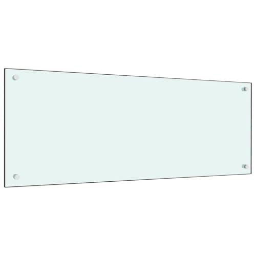 Image of Mokuyary Kitchen Splashback, White, 100 x 40 cm, Tempered Glass, Anti-Splash Hob Panel for Kitchen, Stove & Tiles, Heat Resistant Glass Top, Easy to Clean