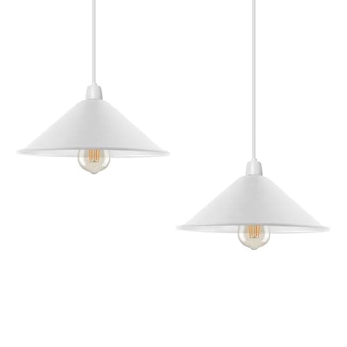 Image of LEDSone Vintage Industrial Ceiling Pendant Light Shade, Retro Metal Indoor Lamp Loft Bar Hanging Chandelier Lighting Rustic Shade (White - 2 Pack)