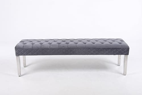 Image of Modernique Velvet Luxury Upholstered Living Bedroom Hallway Seat Bench in Black, Grey, Beige Velvet 135 cm Dining Chair Bench(Grey Velvet)