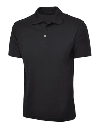 Image of IQONEQ Mens & Womens Classic Polo Shirt Plain Tee Short Sleeve Casual & Sportswear (UK, Alpha, 5XL, Regular, Regular, Black)