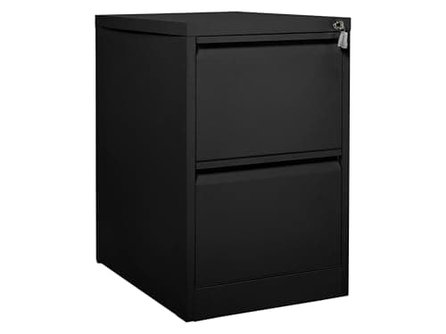 Image of The Workplace Depot Filing Cabinet – Lockable 2, 3 or 4 Drawer Steel Storage Unit in Black, White or Grey with Adjustable Hanging Rails, Space-Saving Organiser for Home & Office (Black, 2 Drawer)