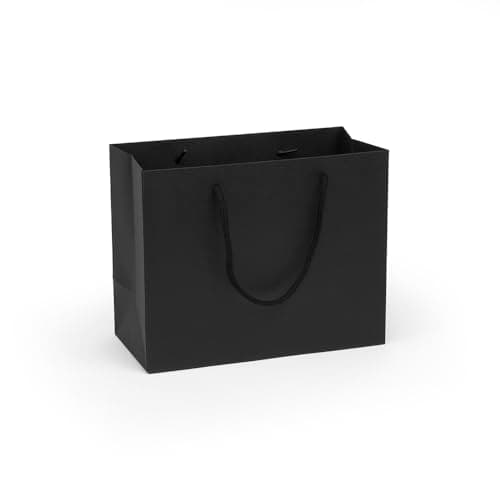 Image of Medium Black Paper Gift Bag – Landscape Orientation with Rope Handles – Recyclable & Sturdy for Weddings, Birthdays, Retail, or Party Favours – 20 x 25 x 12 cm