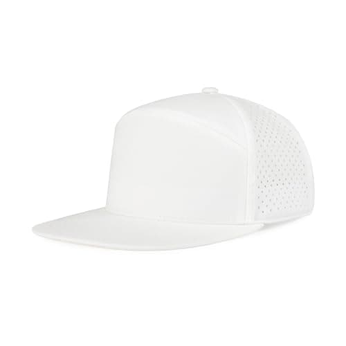 Image of BOTVELA Men Flat Brim Snapback Adjustable Performance Hat Laser Perforated Baseball Cap (White)