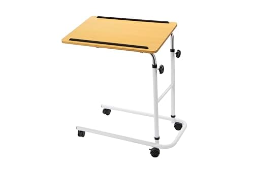 Image of Angel Mobility Overbed Table with Wheels – Height Adjustable and Lightweight – Laminated 61 x 40 cm Flat Packed Surface for Bed or Chair Use – Ideal for Meals, Laptop Work, and Elderly Care
