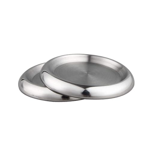 Image of IMEEA Round Candle Holder SUS304 Stainless Steel Candle Plates for Pillar Candle Stand Metal Drink Coasters, Set of 2 (Silver)