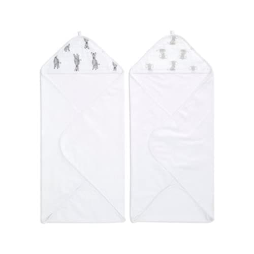 Image of aden + anais Essentials 100% Cotton Hooded Towel for Boys & Girls, Soft Baby Bath Towel, Towel Wrap for Kids, Toddlers & Infants, Safari Babes, (Pack of 2)