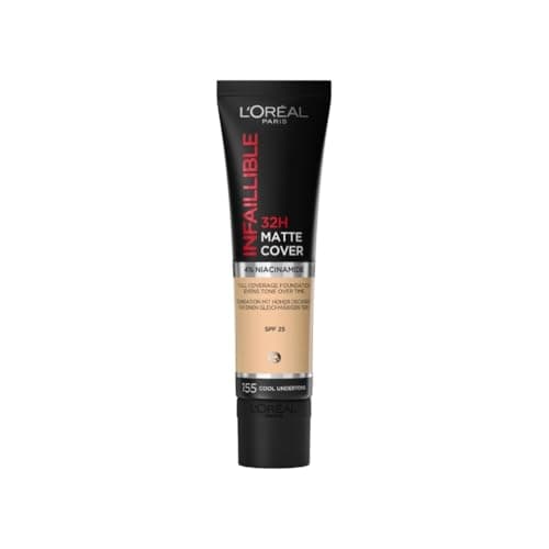 Image of L'Oreal Paris Cover Liquid Foundation, With 4% Niacinamide, Long Lasting, Natural Finish, Available In 20 Shades, Spf 25, Infallible 32H Matte Cover, Shade 155, 30Ml