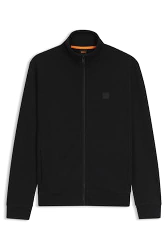 Image of BOSS Mens Zestart Zip-up jacket in cotton terry with logo badge
