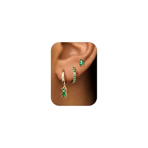 Image of Chriscoco 3 Pairs Gold Earrings Set for Women 14K Gold Plated Hypoallergenic Stud Earrings for Multiple Piercing