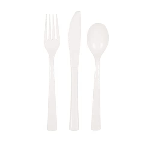 Image of White Solid Assorted Plastic Cutlery - Classy & Elegant Flatware Design - Perfect for Parties, Weddings & Events - 18ct