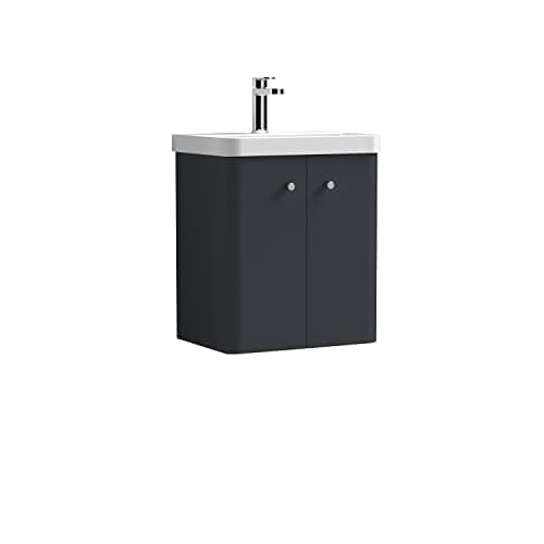Image of nuie COR1403 Core Modern Bathroom Wall Hung 2 Door Vanity Basin Unit with Ceramic Basin, 500mm, Soft Black