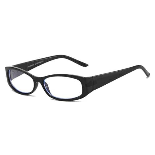 Image of LJCZKA Oval Blue Light Glasses for Women Small Oval Y2K Frame Glasses Anti Eyestrain Eyeglasses Cat Eye Clear Lens for Computer Gaming Reading (Black, 0.0, x)