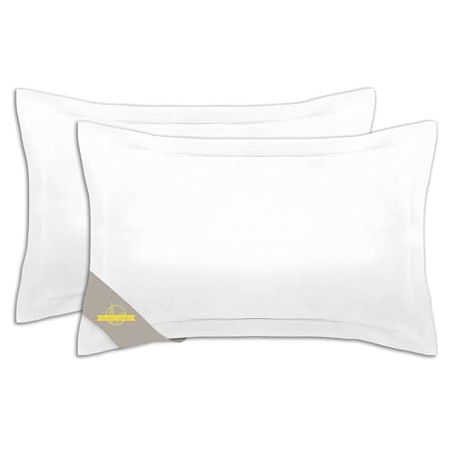 Image of Humra London 2 Pack 100% Brushed Microfiber 1800 Oxford Pillowcases, Stain Fade and Wrinkle Resistant, Soft and Cozy Oxford Pillow Cases | Hotel Quality Pillow Sham, 45x78 cm, 2'' stich (White)