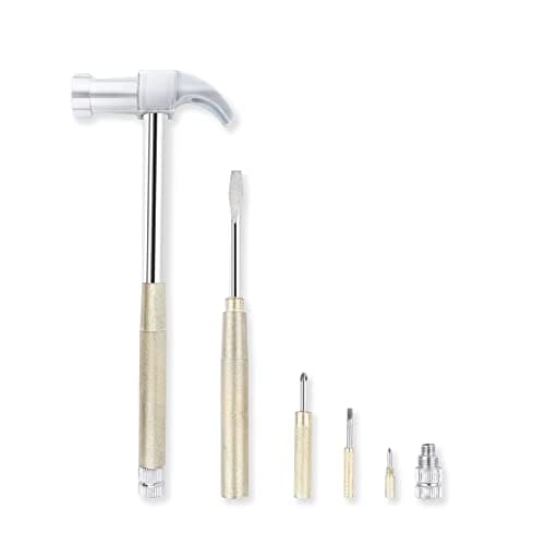 Image of 6 in 1 Hammer & Screwdriver Tool Multitool Set Claw Hammer with Anti-Slip Grip Handle Slotted/Flat Head Phillips Screwdriver Nail Puller Best Gift for Family Friends Colleagues (Silver Yellow)