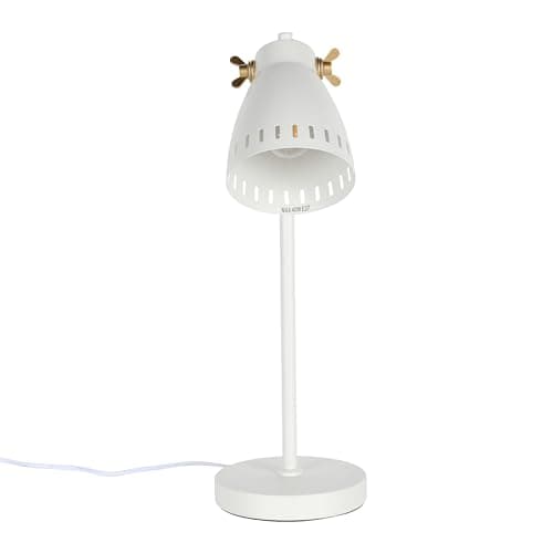 Image of TEKLED® LED Desk Lamp | Chic Retro Rotatable Table Light with Brass Accents | Replaceable E27 Edison Screw Bulb Holder | for Bedside Reading Home Office Work Architects Students - White