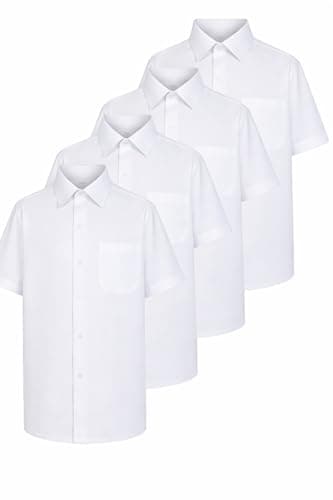 Image of UniMark Pack of 5 Short Sleeve Shirt School Uniform Boys | School Shirts Boys White & Light Blue | Men Workwear Comfortable Shirts (White, 15.5 Inches Collar)