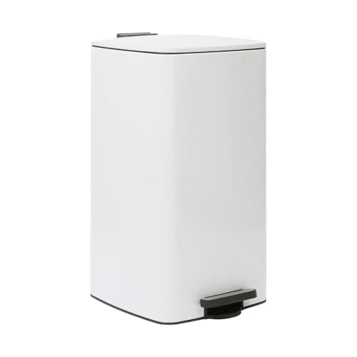 Image of Optimal Products 30L Square Pedal Bin – Brushed Stainless Steel Kitchen Trash Can with Soft-Close Lid, Hands-Free Foot Pedal, Removable Inner Bucket & Rubbish Recycling Bin Dustbin Matt White