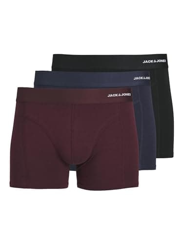 Image of JACK & JONES Men's Jacbasic Bamboo Trunks 3 Pack Noos Boxer Shorts, Port Royale/Detail: Black - Navy Blazer, M