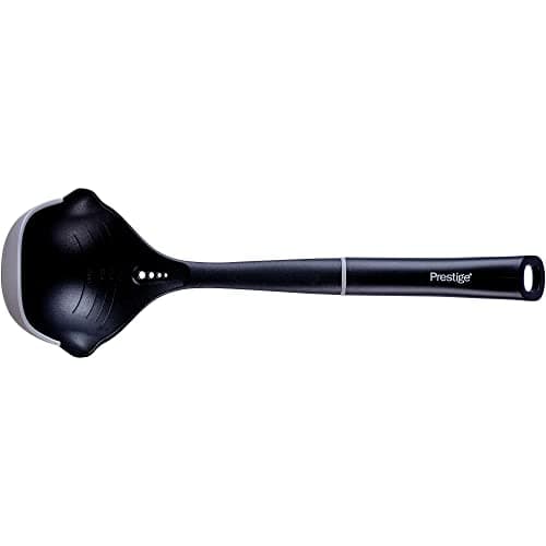 Image of Prestige 2-in-1 Cooking Ladle - Silicone Ladle Spoons with Non Scratch Silicone Edges, Herb Striper & Dual Pouring Edges, Heat Resistant Kitchen Utensils for Non Stick Cookware, 39cm, Black & Grey