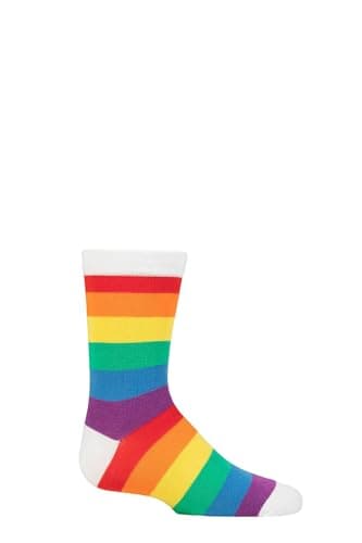 Image of SockShop Kids’ Bamboo Socks with Comfort Cuff and Hand Linked Toes, Plain Bright Solid Striped Colours, Soft and Breathable, 1 Pair Pack Rainbow Stripes 12.5-3.5
