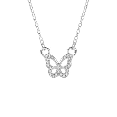 Image of KFRS 925 Sterling Silver Butterfly Necklace for Women Double Layer Clavicle Chain Shiny CZ Dainty Gifts Party Jewelry