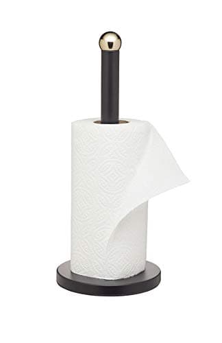 Image of MasterClass Black Kitchen Roll Holder with Brass Effect Accents, Stainless Steel, 15 x 15 x 35 cm