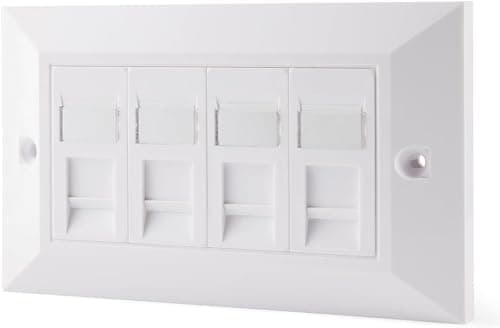 Image of rhinocables CAT6 Ethernet Faceplate | Single 1, Double 2 & Quad 4 RJ45 Gang Wall Sockets | CAT 6 Setup for Printers, VoIP, Phones & More | Network Expansion for Home or Business (4 Port,Pack of 1)