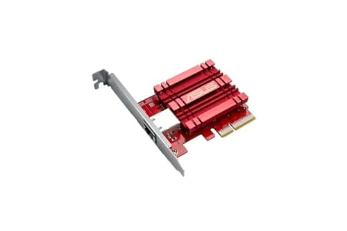 Image of ASUS XG-C100C - Backward compatible 10GBase-T PCIe Network Adapter with 5/2.5/1G and 100Mbps standards, one RJ45 port and integrated QoS Red/Silver