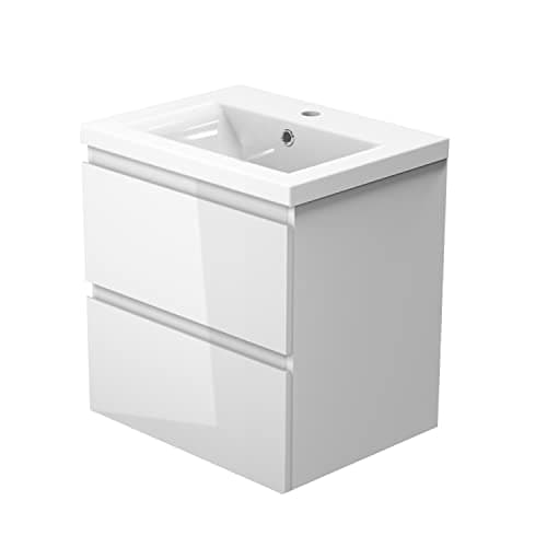 Image of Biubiubath 500mm Wall Hung Basin Vanity Unit Gloss White 2 Soft Close Drawers 1 Tap Hole Sink Bathroom Toilet Storage Funiture