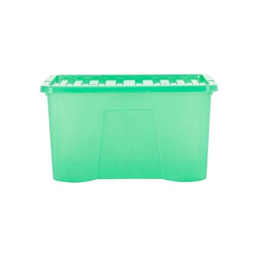 Image of Wham Crystal 5 x 60L Stackable Plastic Storage Boxes with Lids | Ideal for Home, Office, Toys & More | Large Boxes | Made in UK - Leprechaun Green