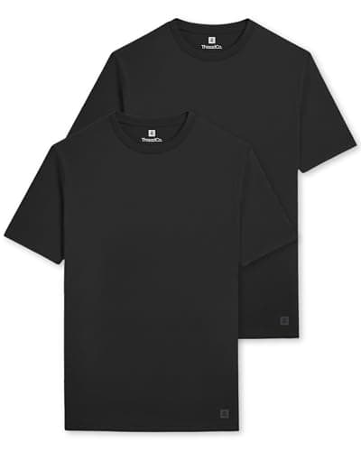 Image of ThreadCo Men's T-Shirts - 100% Cotton - Premium Weight 180gsm Mens T Shirt - Tailored-Fit Crew Neck Tee - Soft, Breathable & Pre-Shrunk - 2 Pk - Black - Large