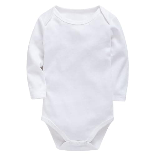 Image of Baby Girls Boys Cotton Sleepsuit Plain Long Sleeve Romper Newborn First Birthday Outfit Fall Winter Footless Bodysuit Crew Neck Warm Pyjamas Thermal Jumpsuit (White, 9-12 Months)