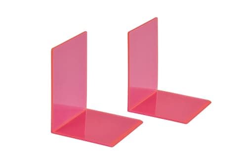 Image of MAUL Acrylic Bookend (Pack of 2), 10 x 10 x 13 cm, Book Holder, Organza for Children, Books, Office, Shelf, Book Support in Stylish Acrylic Design, Furniture-Friendly Book Holder, Pink