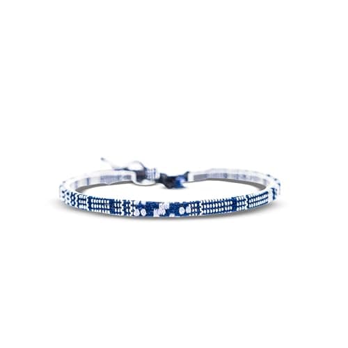 Image of Made by Nami Boho Surfer Anklet Unisex - Ethnic Ankle Bracelet Women & Men - Handmade Beach Jewellery & Festival Accessories - Thin String Rope Anklet (Blue-White)