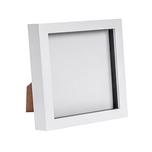 Image of Nicola Spring 3D Shadow Box Photo Frame - 6x6 (15x15cm) - Pack of 1 - White 3D Photo Frame Box Picture Memorabilia Display Case for Crafts, Keepsakes, Wedding, Graduation