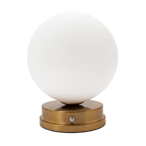 Image of Happy Homewares Modern Gold Rechargeable Touch Table Lamp with Globe Glass Shade - USB-C Cable Included | 3-Step Touch Dimmer | 3600mAh Power | 3w 3000k LED