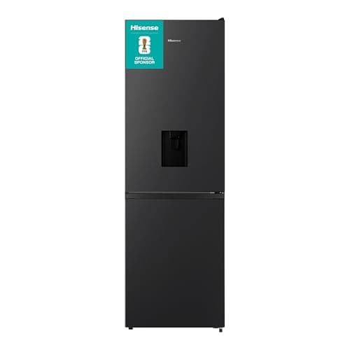 Image of Hisense RB390N4WBE 60cm Freestanding 60/40 Fridge Freezer - 304 litre capacity - Total No Frost - Non-plumbed Water Dispenser - Black - F Rated, H186 x W59.5 x D59.0