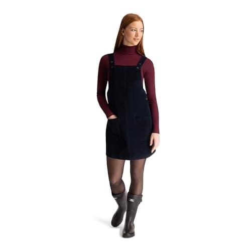 Image of Trespass Women's Pinafore Dress Twirl - Button Fastening Straps, Button Fastened Sides, 2 Front Patch Pockets, Woven, 100% Cotton Navy