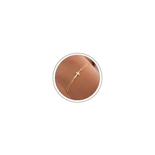 Image of Turandoss Gold Layered Cross Bracelets for Women Girls - Dainty 14K Gold Plated Layered Rope Chain Bracelet Personalized Christian Christening Gifts for Girls Women Girls