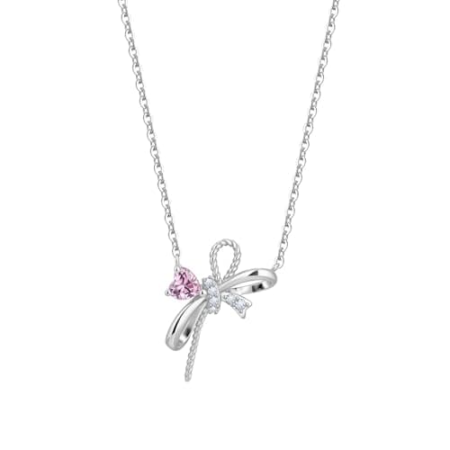 Image of CYMYSS Necklace for Women 925 Sterling Silver Pendant Necklace with Adjustable Chain 40+5CM Layered Double Necklace Clavicle Birthday Gifts for Women (Heart-shaped Bow)