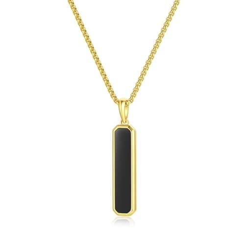 Image of GAVU Black Onyx Necklace for Men, Dog Tag Pendant Gold Plated Stainless Steel Necklace for Men 55cm