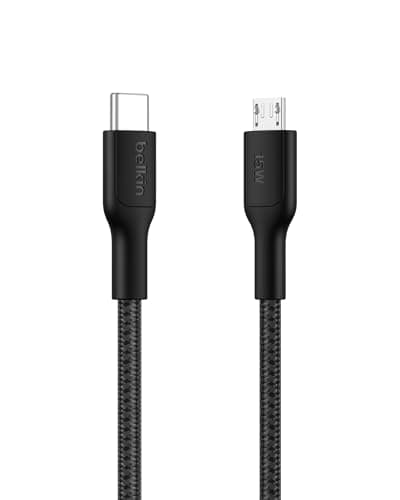 Image of Belkin Eco USB-C to Micro USB Cable 1M - Soft, Braided, Flexible Fast Charging Cable, USB-IF Certified Type C to Micro USB Charger Cord for Cameras, Speakers, & More - Black