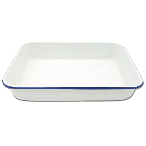 Image of Zenker Enamel Large Roasting Dish, Vintage Design, Roasting Tin, Perfect for Roasts, Pies & Pastries, Easy to Clean, Oven Safe Up to 230 Degrees Celsius, PTFE & PFOA Free, 40x28.5cm, White & Blue