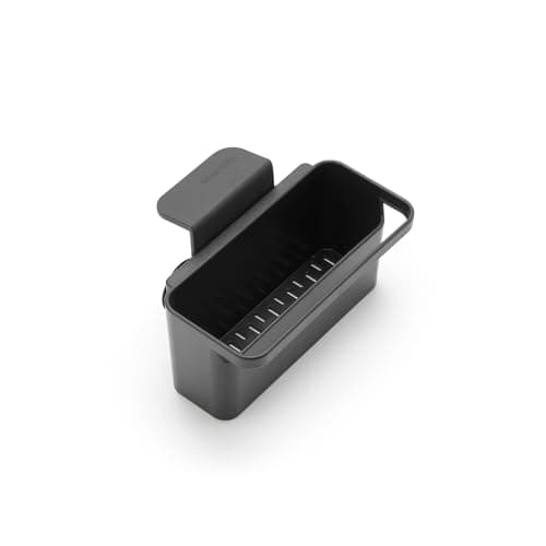 Image of Brabantia In-Sink Organiser Caddy with Suction Cups & Drainage Holes (Dark Grey) Easy-Fix Kitchen Tidy Holder for Sponges, Cloths & Washing Up Brushes (12.7x17.1x10.6cm)