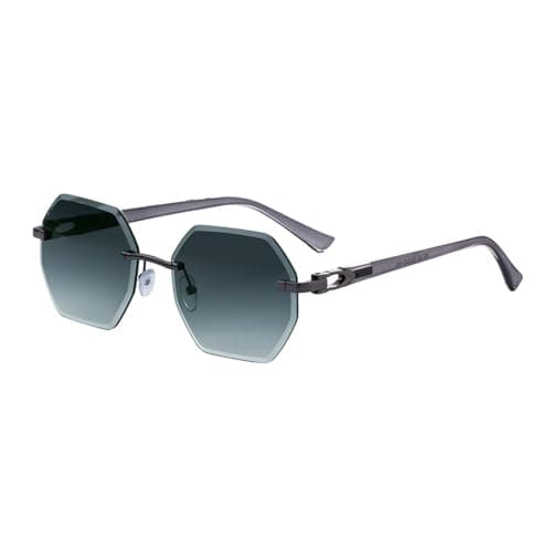 Image of MUTYNE Rimless Sunglasses For Women Men, Polygonal Design, Double Beam Retro Driving Sun Protection Uv400(C4)