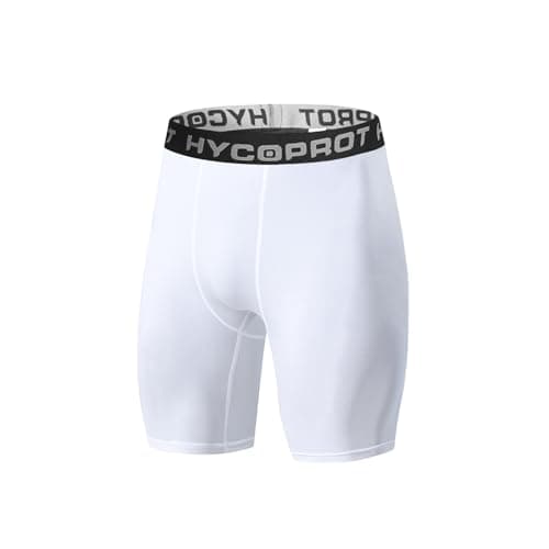 Image of HYCOPROT 1 or 3 Pack Mens Compression Shorts Spandex Sports Underwear Athletic Performance Base Layer Shorts Quick-Drying Tights Leggings Workout Running Active (White, L)