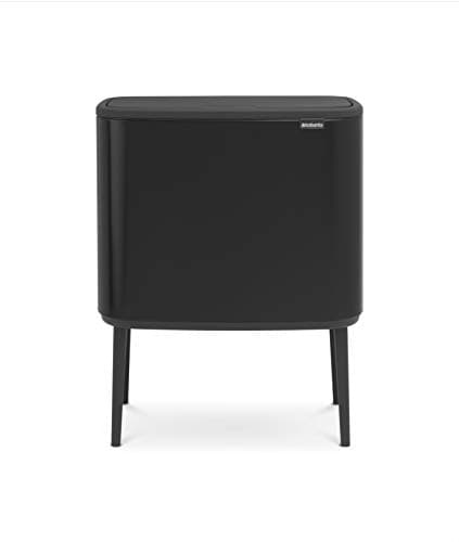 Image of Brabantia Bo Touch Bin - 11L + 23L Inner Buckets (Matt Black) Waste/Recycling Kitchen Bin with Removable Compartments + Free Bin Bags