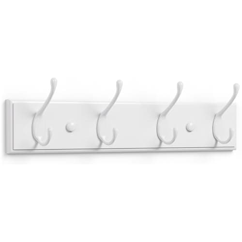Image of LARHN White Coat Hooks Wall Mounted Coat Rack - 4 White Wall Hooks - 42 cm - All Fixings Included for Quick & Easy Installation