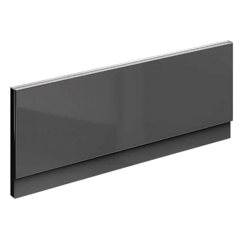 Image of Go Bathrooms Glossy Dark Grey Front Bath Panel 1800mm Modern White Gloss Finish Adjustable Height Front Bath Panel with Plinth for Bathroom Baths Easy to Cut to Size