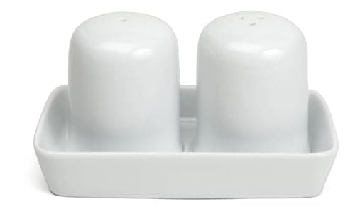 Image of Chefline Salt and Pepper Shakers Set with Holder,Cruet Sets Porcelain Salt and Pepper with Glass Bottom,Refillable Salt/Pepper Shaker Kitchen Gadgets for Counter Modern Decor Table (White)